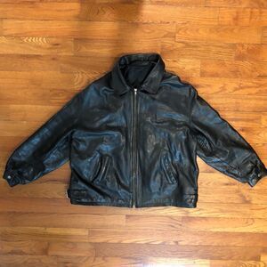 HSA Heavy Black Leather Zip Front Jacket Men’s XXL Preowned